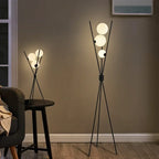 Lampadaire trépied à trois lunes imprimées en 3D, structure noire