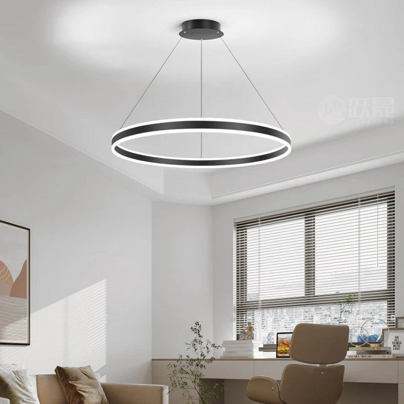 Suspension anneau LED de 30 à 80 cm, doré, blanc, noir ou marron