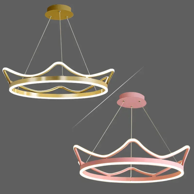 Lustre couronne LED pour chambre de princesse, rose ou doré