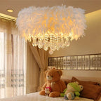 Lustre tambour en plumes à pampilles, blanc, rose ou rouge foncé