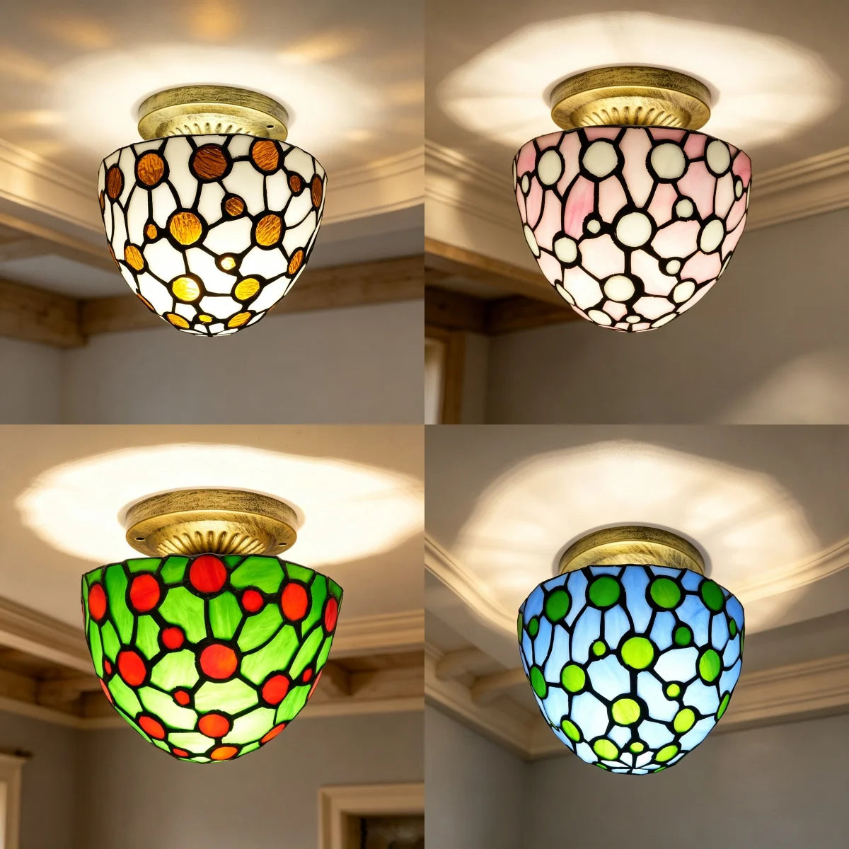 Plafonnier style Tiffany, coupole en verre teinté Ø 18 cm