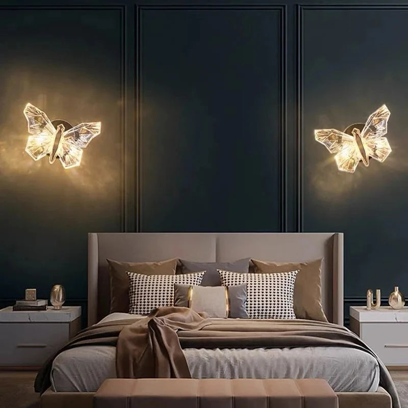 Applique murale papillon effet cristal LED, chambre ou salon