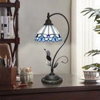 Lampe Tiffany col de cygne en vitrail et métal ouvragé, 50 cm