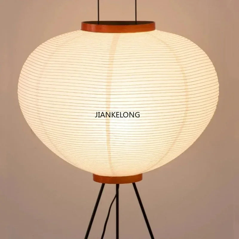 Lampadaire lanterne en papier de riz sur trépied noir, 120 cm