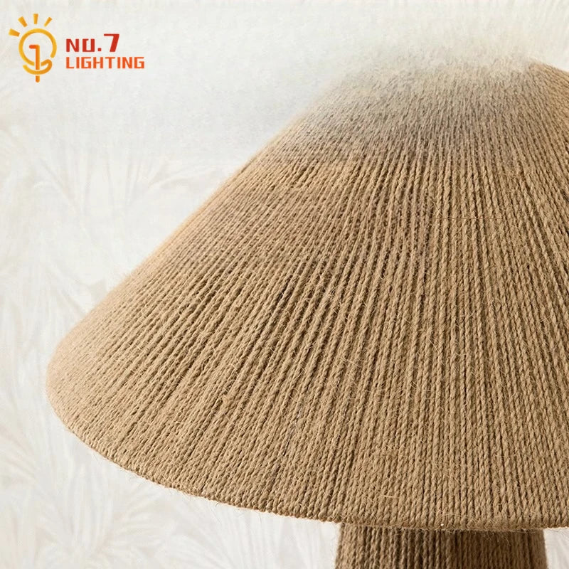 Lampe de chevet champignon en corde de chanvre ou raphia, 46 cm