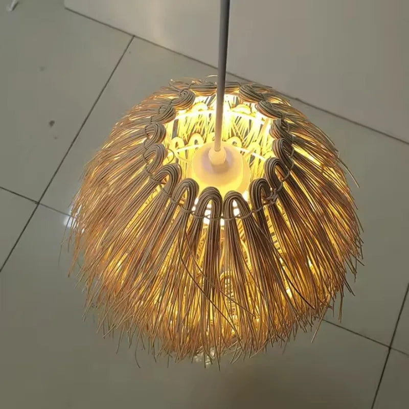 Lustre hérisson en paille Ø 35 x H 50 cm, blanc ou naturel
