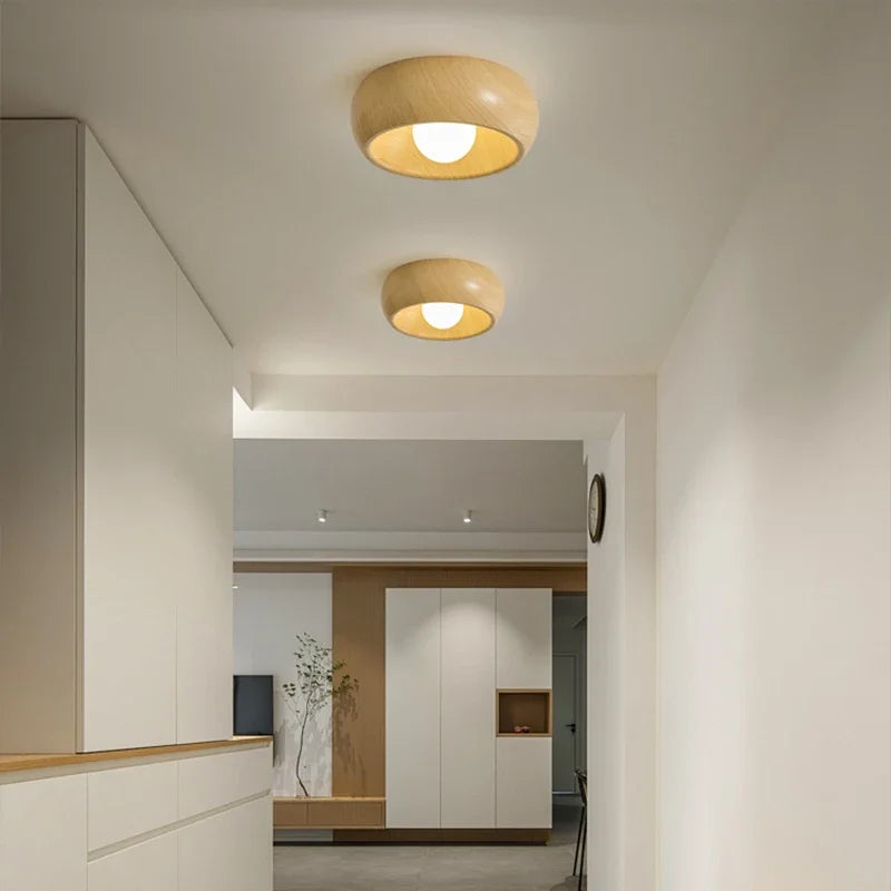 Plafonnier coupelle effet bois Ø 30 cm pour couloir, ampoule LED 7 W