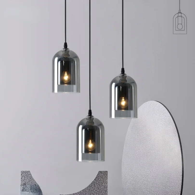 Suspension cloche à double verre, gris fumé ou cognac, Ø 15 cm