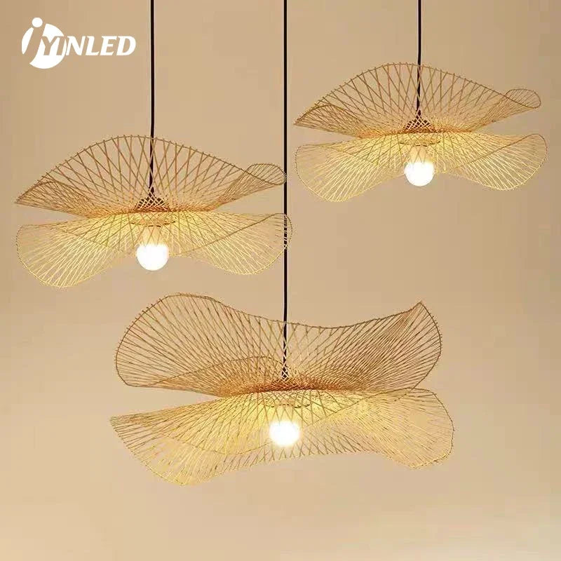 Suspension chapeau en lamelles de bambou, simple ou double voile