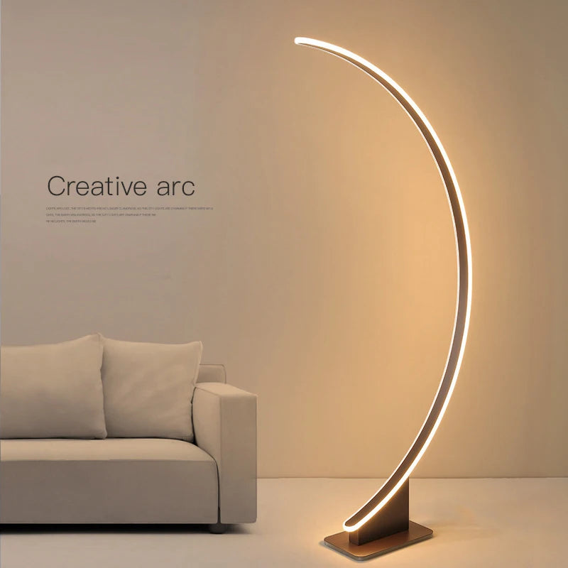 Lampadaire arc LED en croissant de lune, cadre blanc ou café
