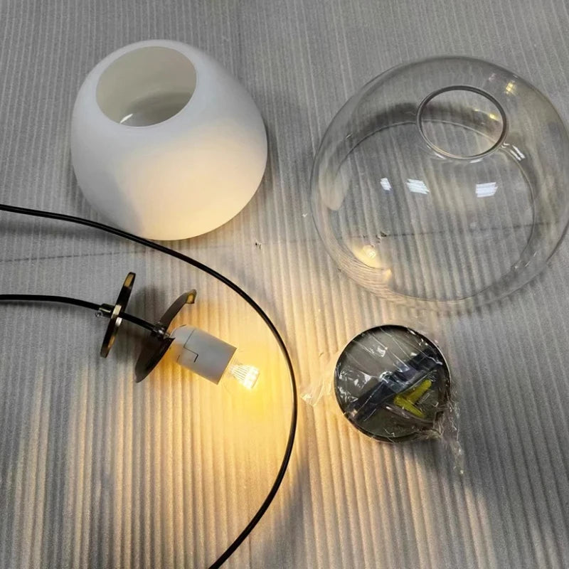 Suspension double verre opalin et cloche teintée, Ø 25 ou 40 cm