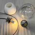Suspension double verre opalin et cloche teintée, Ø 25 ou 40 cm