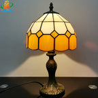 Lampe de chevet en vitrail à carreaux, bandeau orange, vert ou jaune