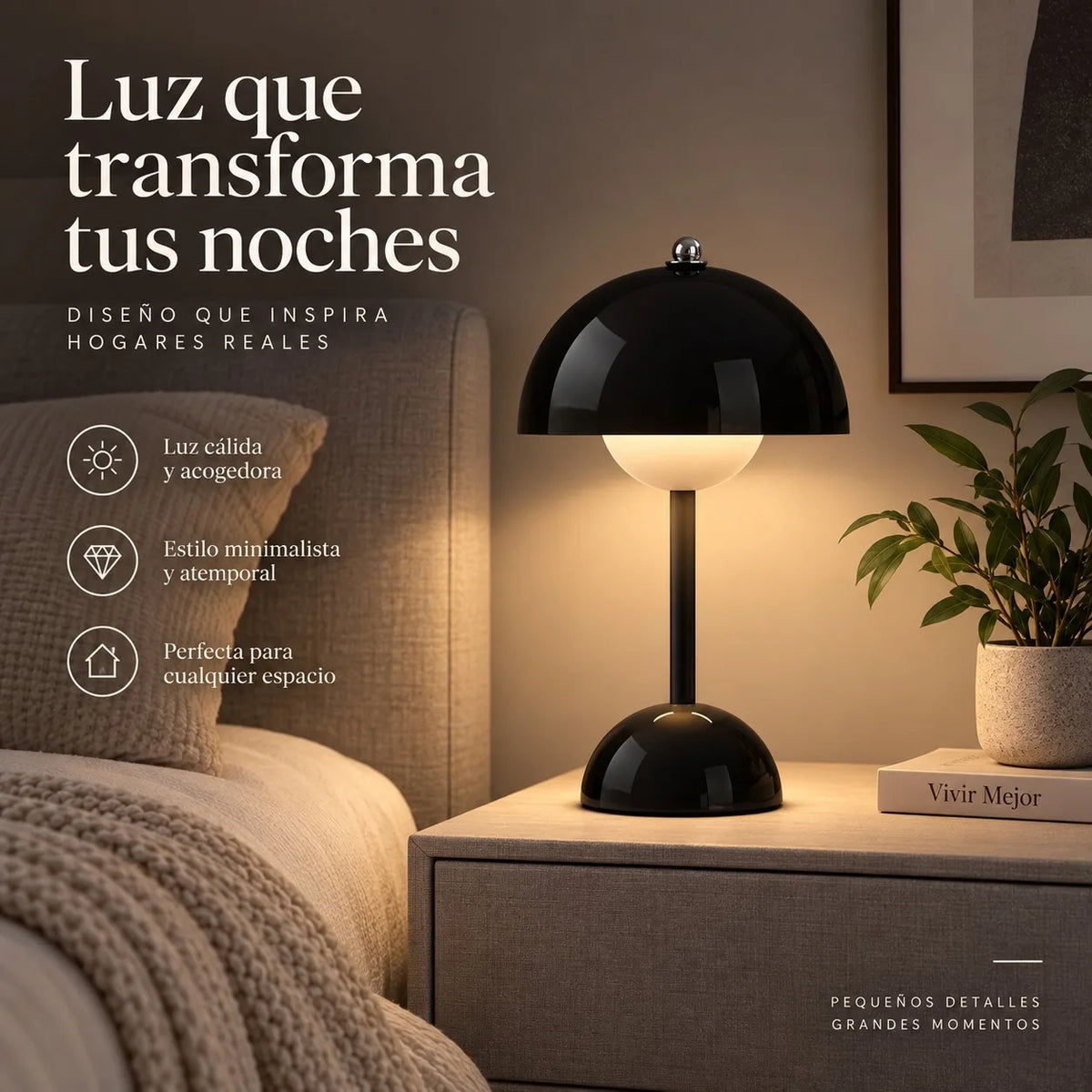 Lampe de table sans fil champignon laquée, 30 cm, rétro