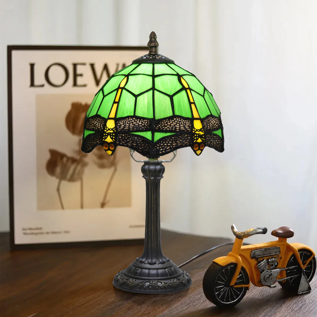 Lampe de chevet Tiffany en vitrail, libellule, paon ou morse, 20 cm