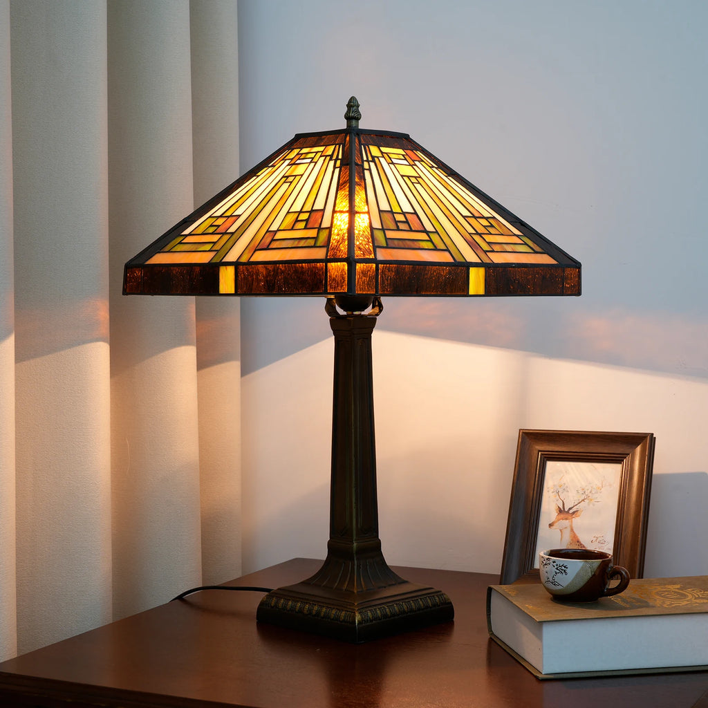 Lampe Tiffany vitrail de style Mission, abat-jour carré 42 cm