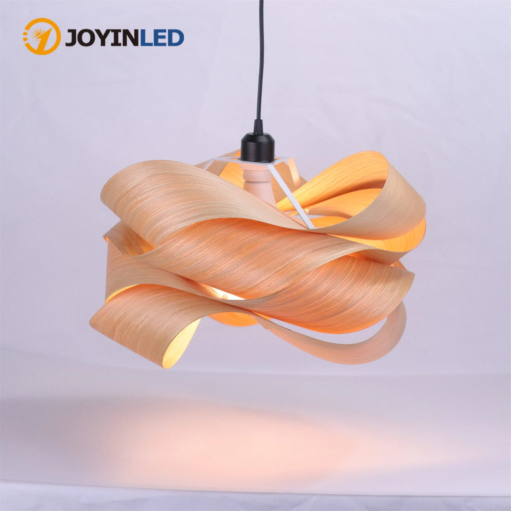 Suspension en placage de bois ondulé, abat-jour Ø 45 cm, E27