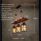 Lustre planche en bois vieilli à 2 ou 3 lanternes en fer et verre