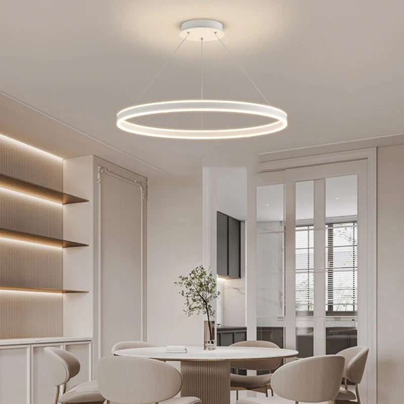 Suspension anneau LED de 30 à 80 cm, doré, blanc, noir ou marron