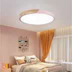 Petit plafonnier LED rond 23 cm, bois et métal coloré, huit coloris