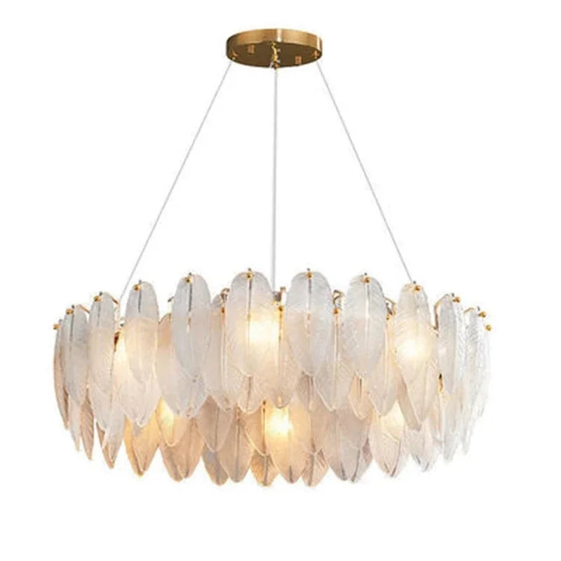 Lustre en plumes de verre dépoli, monture dorée, de 40 à 100 cm