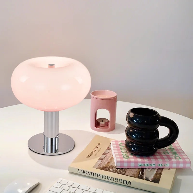 Lampe champignon sans fil en verre coloré, rechargeable et tactile