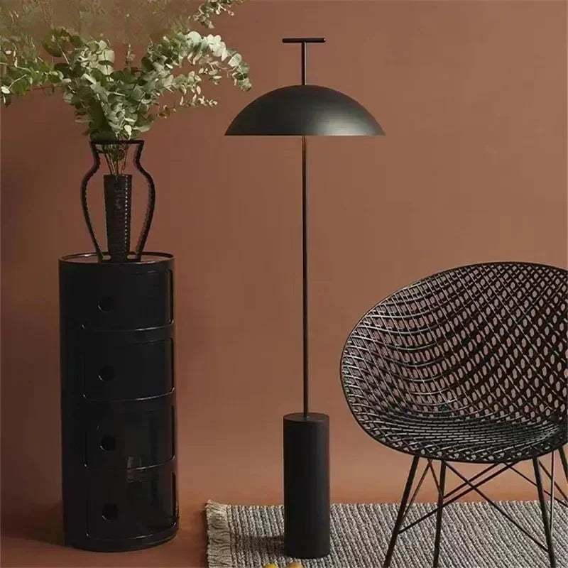 Lampadaire dôme en métal, noir ou terracotta, deux ampoules LED