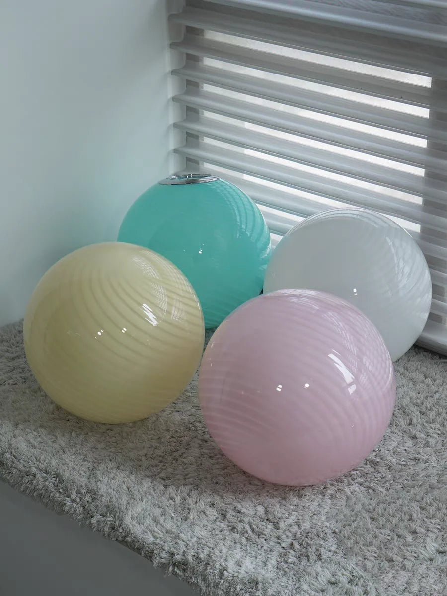 Suspension boule en verre rayé spirale, tons pastel, Ø 30 ou 40 cm