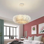 Lustre en plumes blanches sur filins, Ø 50 à 80 cm, LED E27