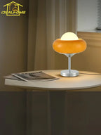 Lampadaire rétro à coupe de verre orange et globe opalin, chromé