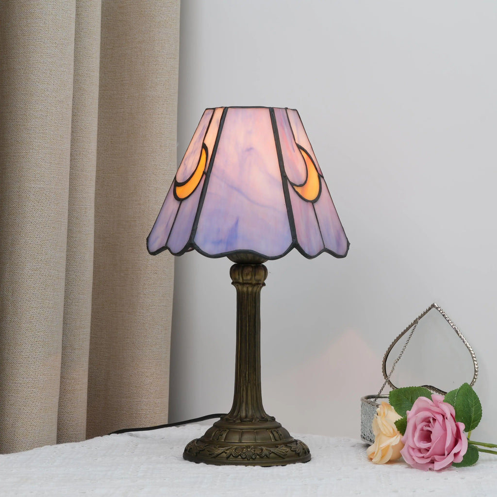 Petite lampe de chevet style Tiffany à croissants de lune