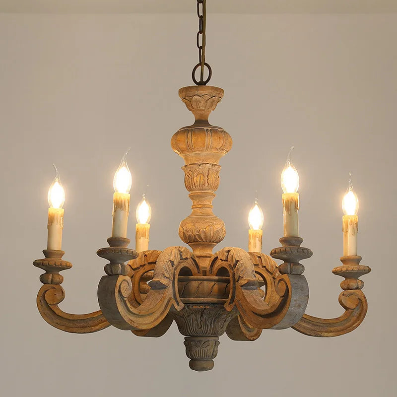 Lustre en bois blanc à 6 chandelles, style ancien, Ø 70 cm