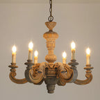 Lustre en bois blanc à 6 chandelles, style ancien, Ø 70 cm
