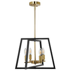 Lustre cage noir et doré à 4 bougies E14, tiges réglables