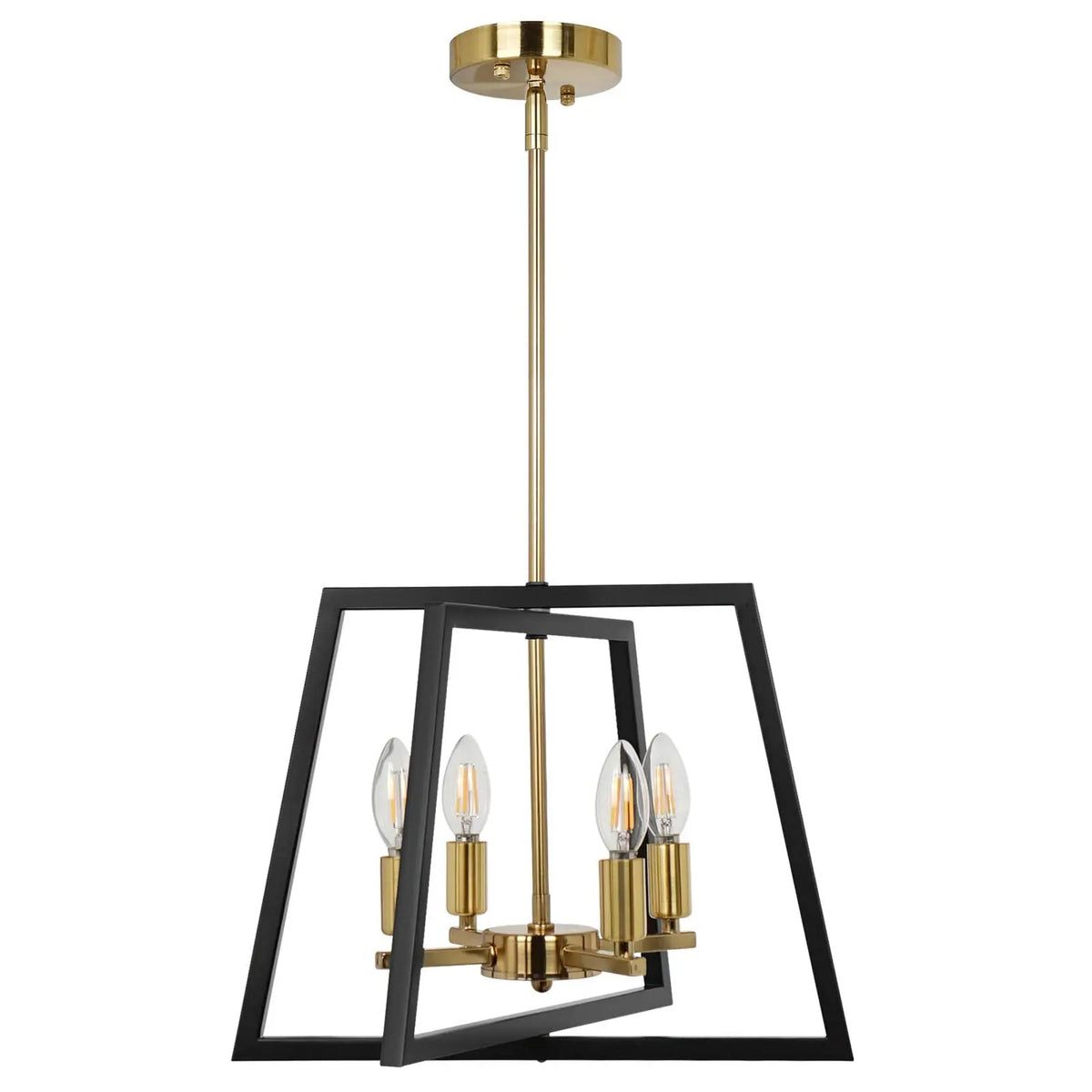 Lustre cage noir et doré à 4 bougies E14, tiges réglables
