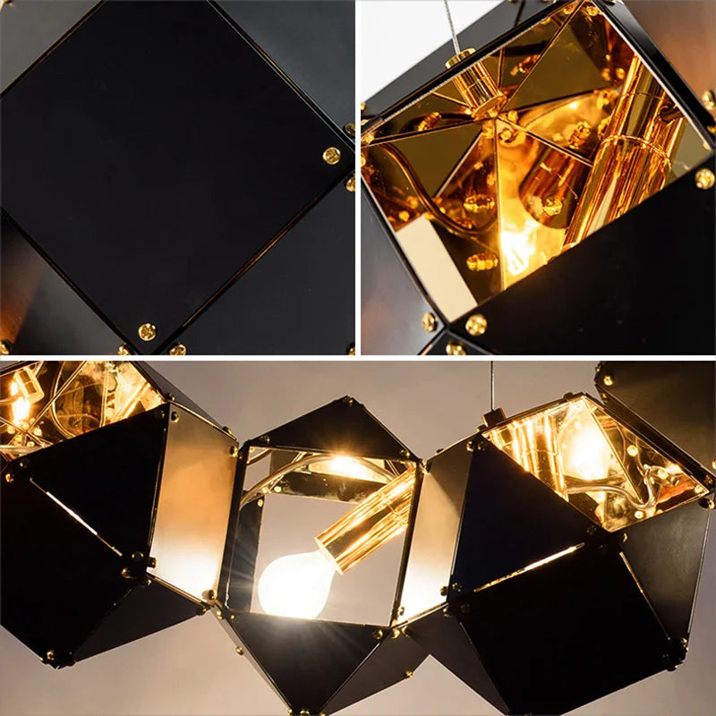 Lustre noir et or à polyèdres en acier, de 1 à 19 lumières E14