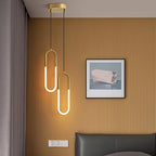 Suspension LED en boucle ou anneau lumineux, dorée ou noire, chevet