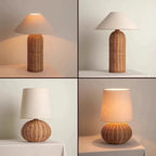 Lampe de chevet en rotin tressé et abat-jour tissu, deux silhouettes