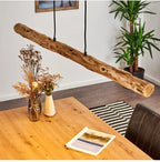 Suspension LED bûche en bois brut, 80 à 120 cm, lumière au choix
