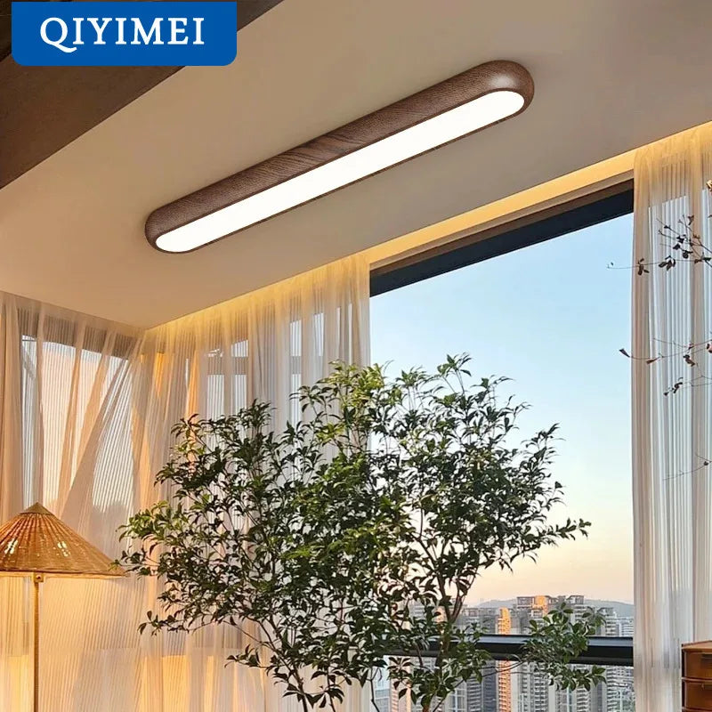 Plafonnier LED linéaire effet noyer, noir ou blanc, 30 à 120 cm