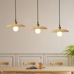 Suspension soucoupe en bois tourné Ø 28 cm, douille E27 dorée