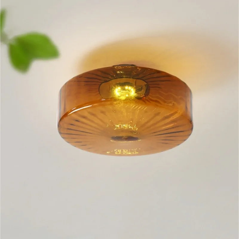 Plafonnier LED tambour en verre ambré strié, Ø 20, 28 ou 38 cm