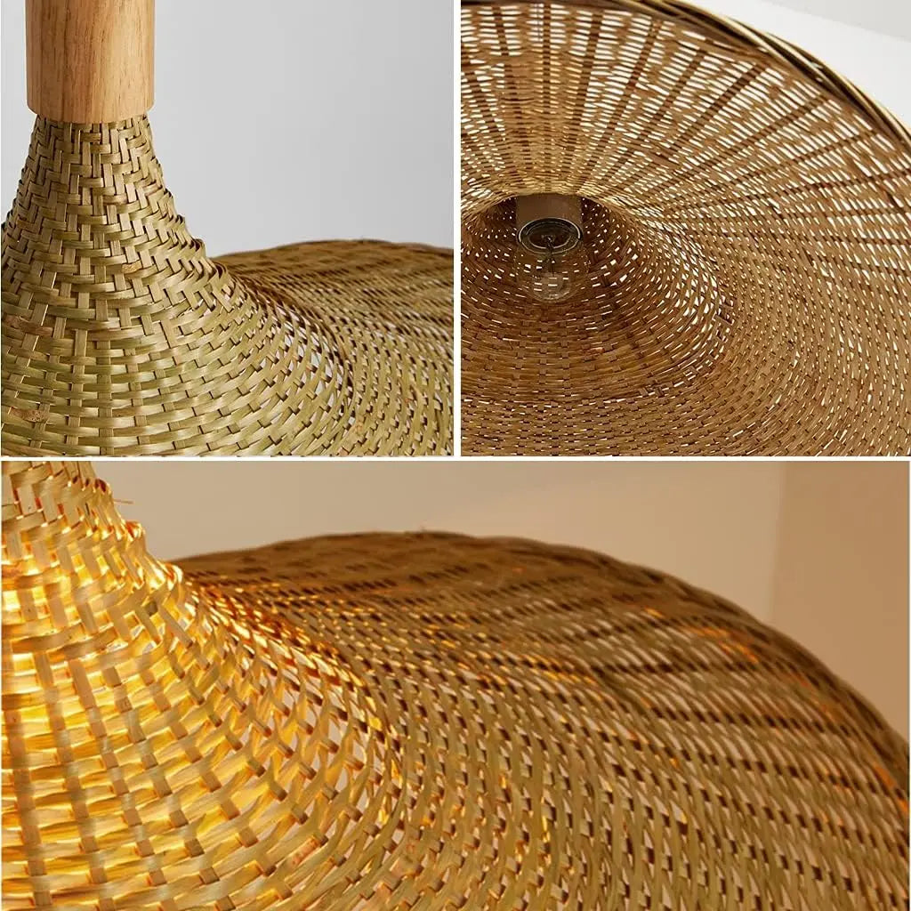 Suspension chapeau conique en bambou tressé serré, Ø 50 cm