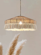 Suspension bohème à franges de coton et cône en corde de chanvre