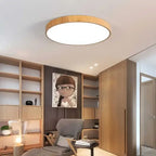 Plafonnier LED extra-plat rond finition bois clair, Ø 23 ou 30 cm