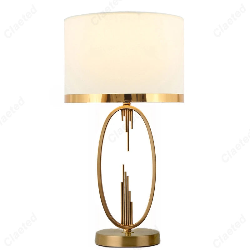 Lampe à poser dorée à anneau ovale et abat-jour tambour, 48 à 58 cm