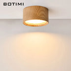 Petit plafonnier LED rond en bois, noir ou naturel, Ø 9,5 cm