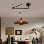 Suspension déportée soucoupe effet bois et bras noir, Ø 40 cm