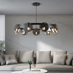 Lustre noir à disques de verre fumé, barre ou couronne LED