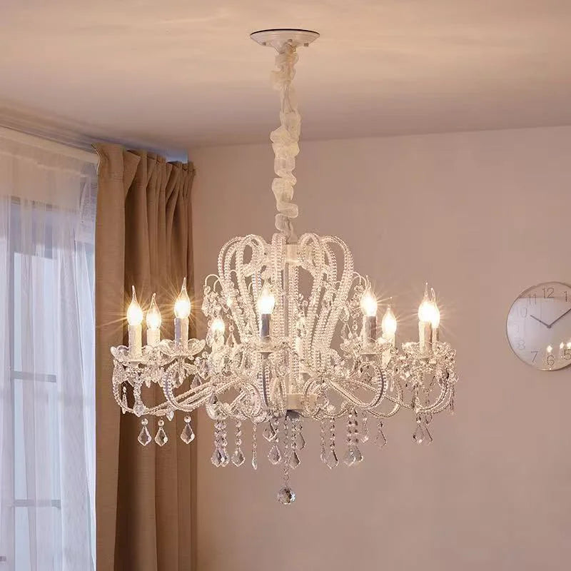 Lustre en cristal à bougies, blanc ou doré, de 6 à 12 lumières E14